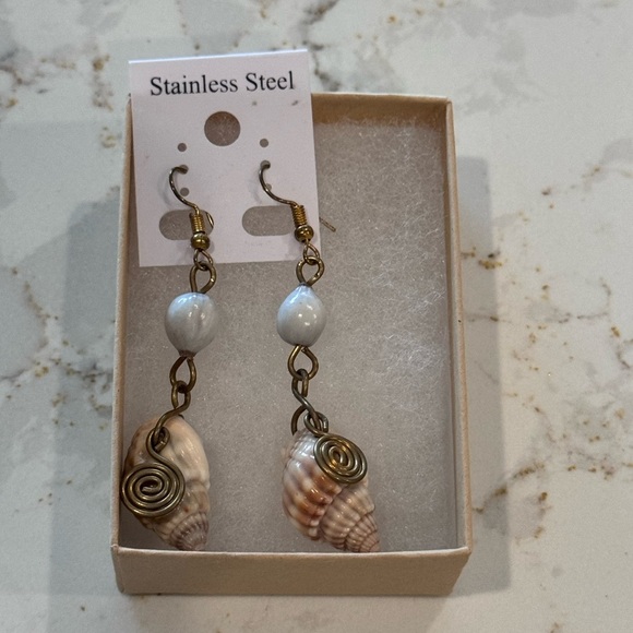 Stainless Steel Shell Dangle Earrings - Picture 2 of 5